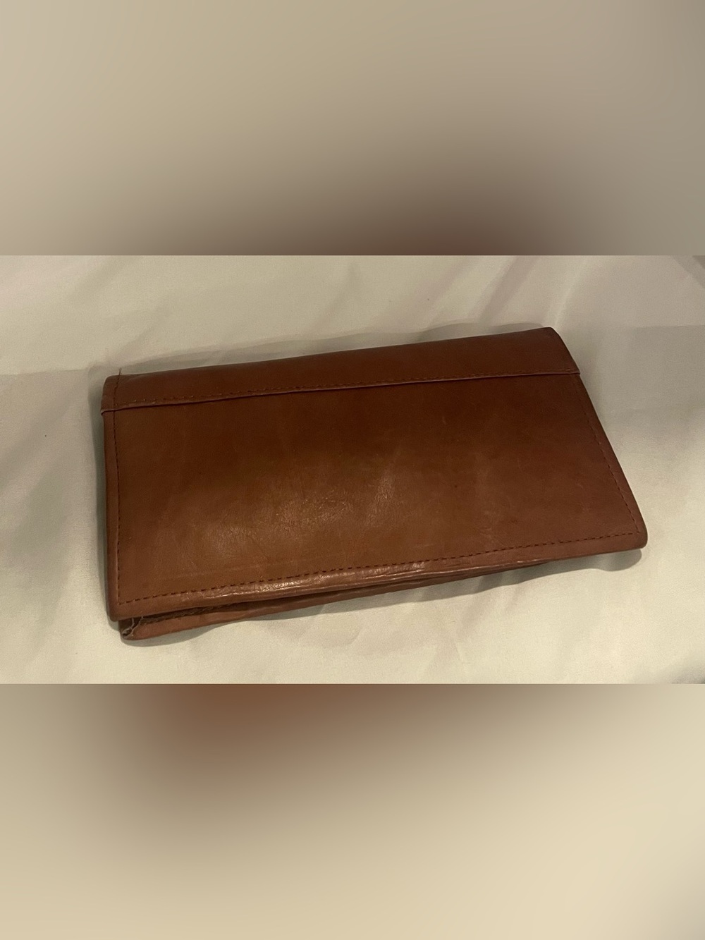 Classic brown leather checkbook-style long wallet / bifold organizer (unbranded)